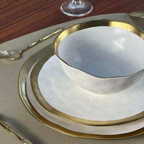 Aparelho de Jantar Porcelana Branco/Dourado Dubai - Serve 06 pessoas / EXCLUSIVO
