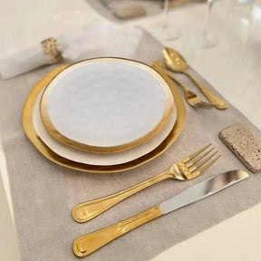 Aparelho de Jantar Porcelana Branco/Dourado Dubai - Serve 06 pessoas / EXCLUSIVO