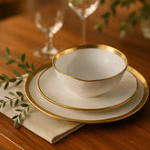 Aparelho de Jantar Porcelana Branco/Dourado Dubai - Serve 06 pessoas / EXCLUSIVO
