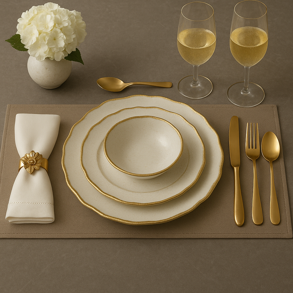 Aparelho de Jantar Cascata Dourada - Serve 06 pessoas / LANÇAMENTO EXCLUSIVO