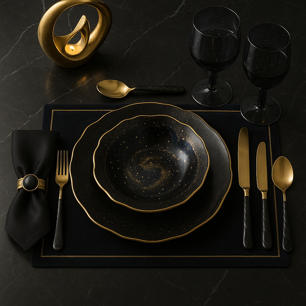 Aparelho de Jantar Porcelana Galáxia Dourada - Serve 06 pessoas / EXCLUSIVO
